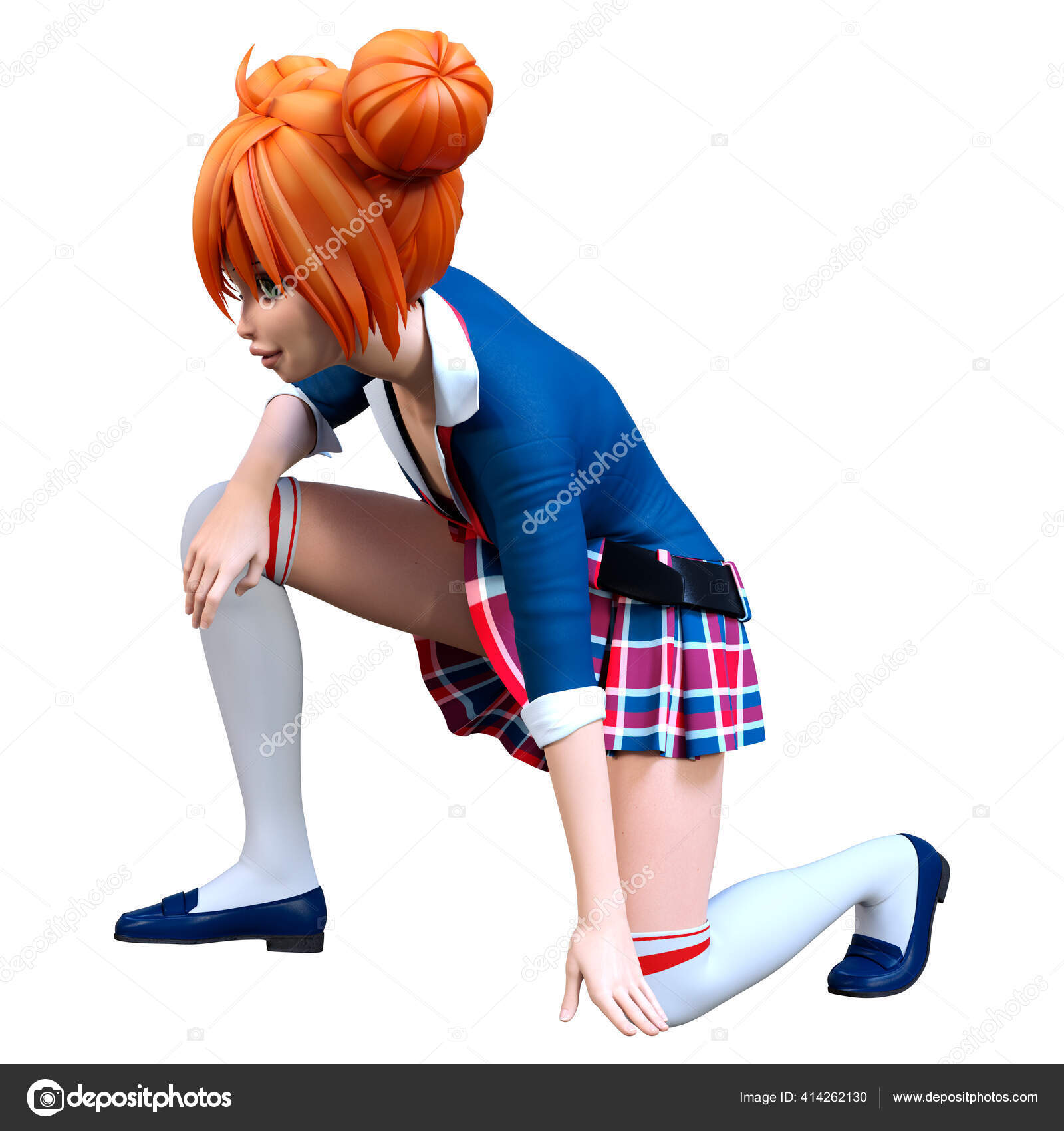 Rendering Anime Teenager Girl Red Hair Isolated White Background Stock  Photo by ©PhotosVac 414262130